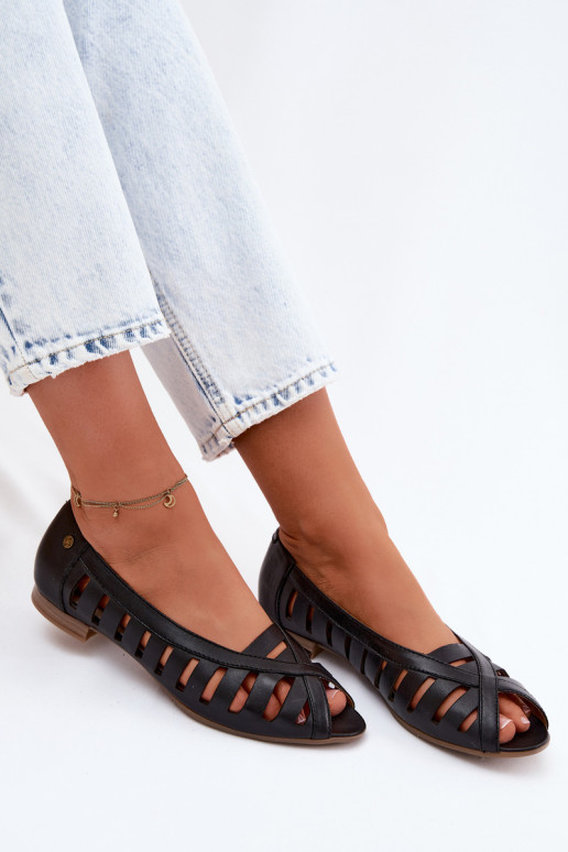 Leather Ballet Flats With Open Toes Maciejka 06908-29/001-1 Brown