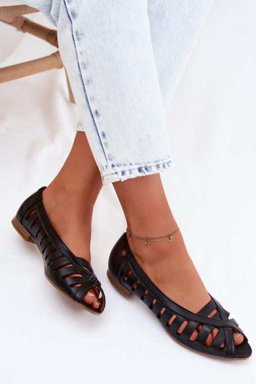 Leather Ballet Flats With Open Toes Maciejka 06908-29/001-1 Brown