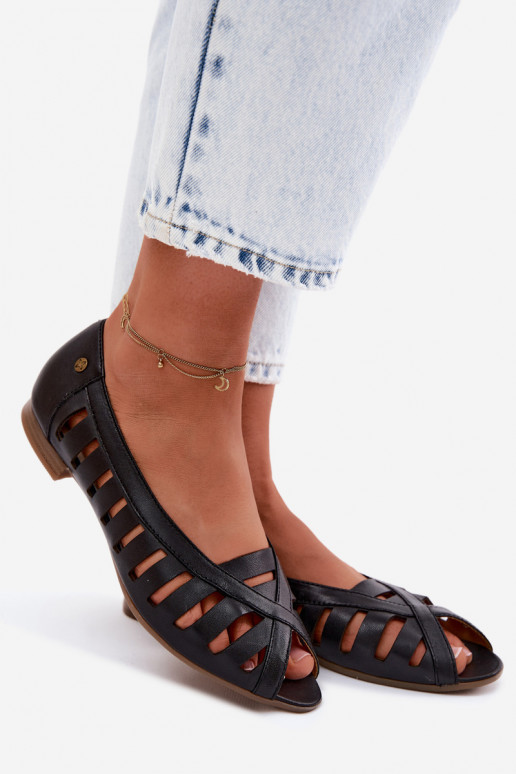 Leather Ballet Flats With Open Toes Maciejka 06908-29/001-1 Brown