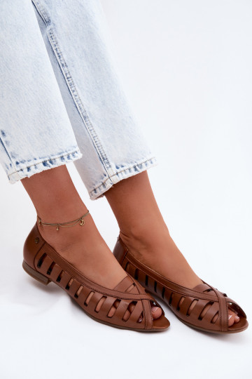 Leather Openwork Ballerinas Maciejka P7540-29 Brown
