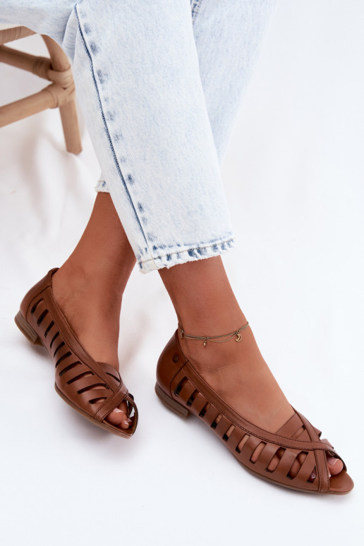 Leather Openwork Ballerinas Maciejka P7540-29 Brown
