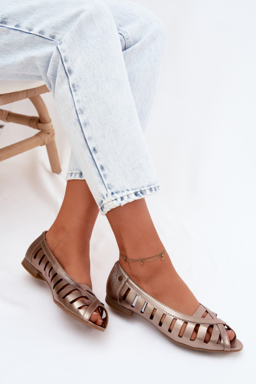 Leather Openwork Ballerinas Maciejka P7540-25 Gold