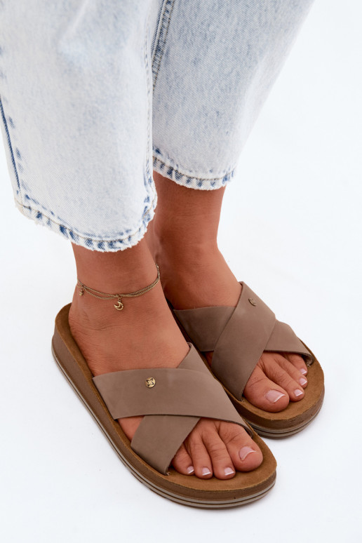 Leather Suede Women's Slippers Maciejka P7504-04 Beige