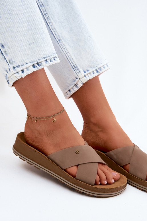 Leather Suede Women's Slippers Maciejka P7504-04 Beige