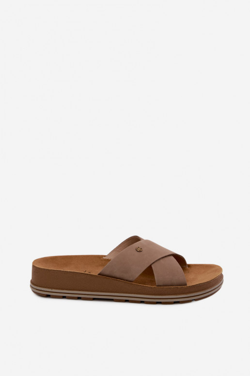 Leather Suede Women's Slippers Maciejka P7504-04 Beige