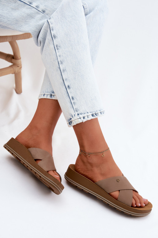 Leather Suede Women's Slippers Maciejka P7504-04 Beige