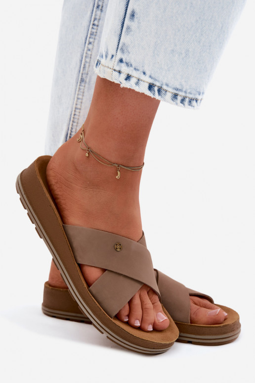 Leather Suede Women's Slippers Maciejka P7504-04 Beige