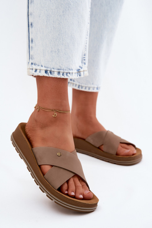 Skórzane Zamszowe Klapki Damskie Maciejka P7504-04 Beżowe