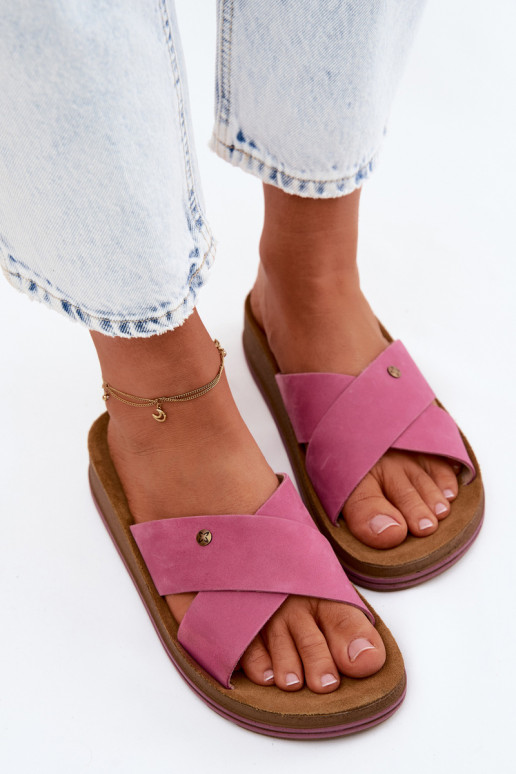 Leather Suede Women's Slippers Maciejka P7504-15 Pink