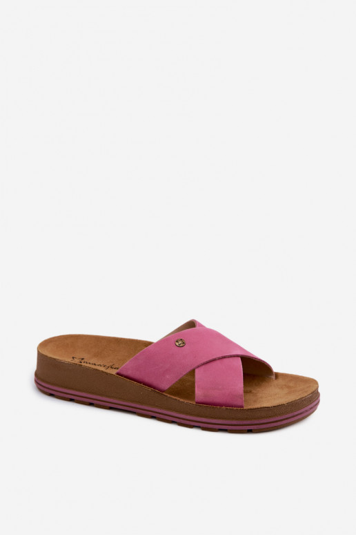Leather Suede Women's Slippers Maciejka P7504-15 Pink