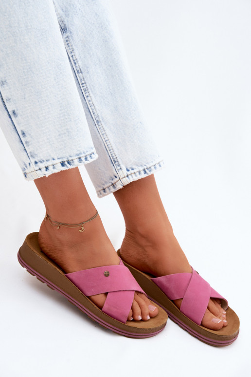 Leather Suede Women's Slippers Maciejka P7504-15 Pink