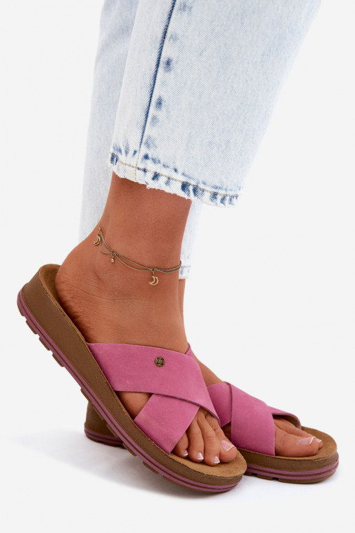 Leather Suede Women's Slippers Maciejka P7504-15 Pink