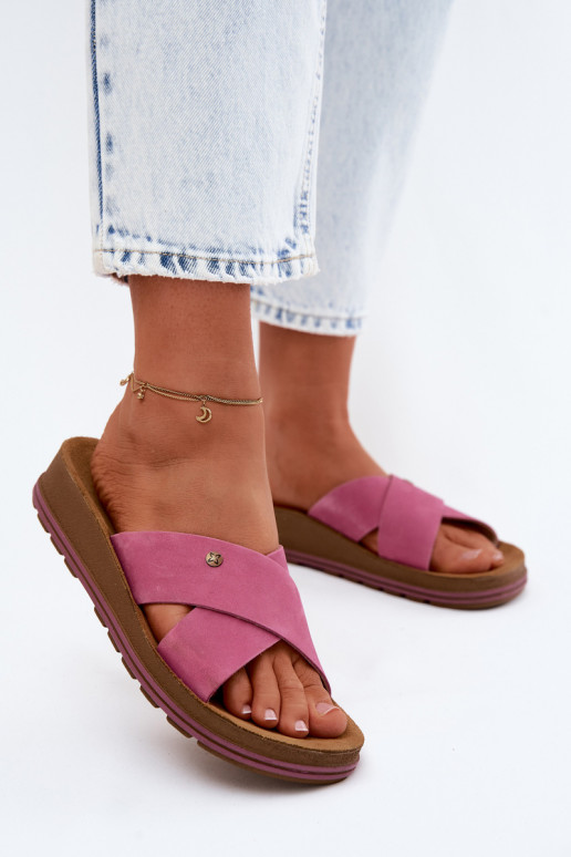 Leather Suede Women's Slippers Maciejka P7504-15 Pink