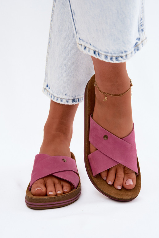 Leather Suede Women's Slippers Maciejka P7504-15 Pink