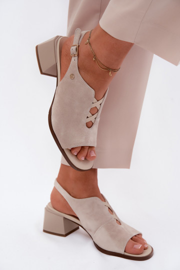 Maciejka K7521-22 Light Beige Natural Suede Block Heel Sandals