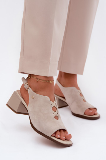 Sandals with faux suede heels Tai turiciejka K7521-22 ivory 2