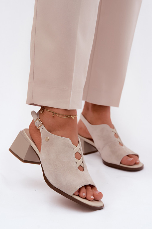 Maciejka K7521-22 Light Beige Natural Suede Block Heel Sandals