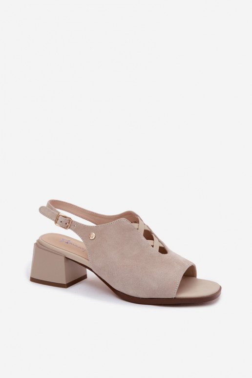 Maciejka K7521-22 Light Beige Natural Suede Block Heel Sandals