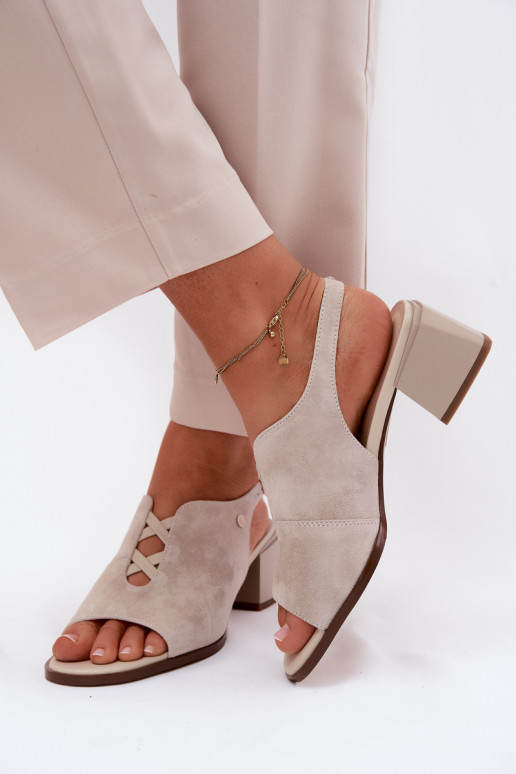 Maciejka K7521-22 Light Beige Natural Suede Block Heel Sandals