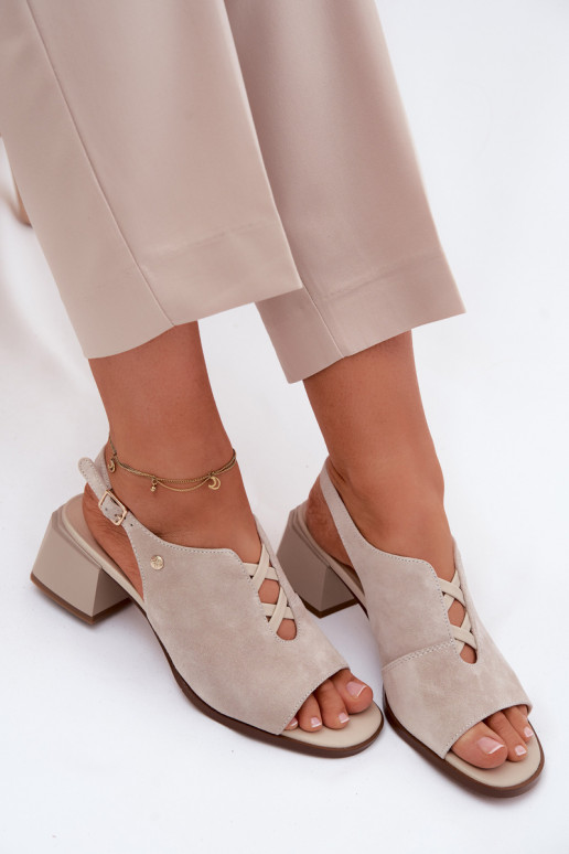Maciejka K7521-22 Light Beige Natural Suede Block Heel Sandals
