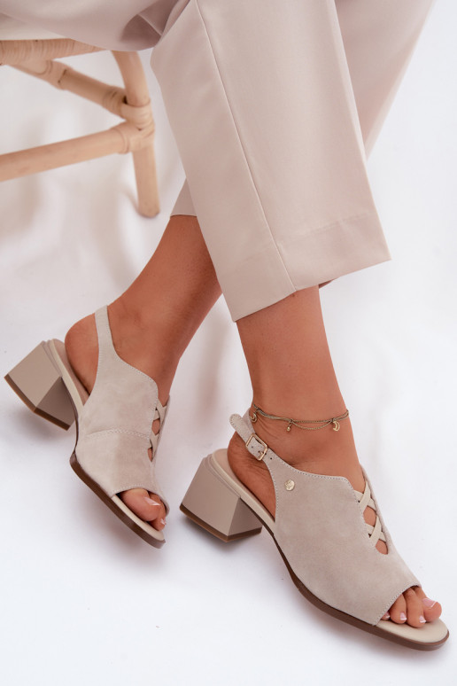 Maciejka K7521-22 Light Beige Natural Suede Block Heel Sandals