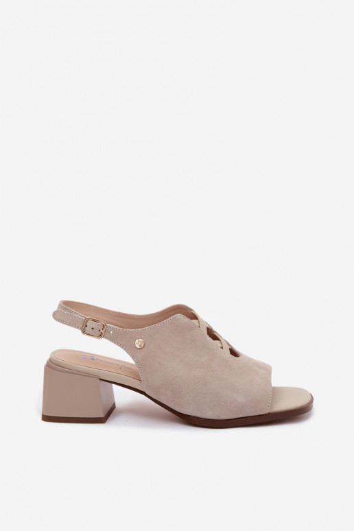 Sandals with faux suede heels Tai turiciejka K7521-22 ivory