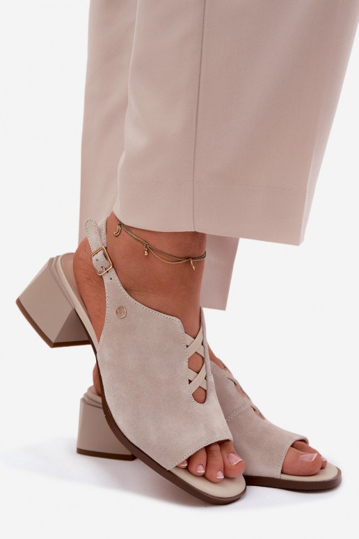 Maciejka K7521-22 Light Beige Natural Suede Block Heel Sandals
