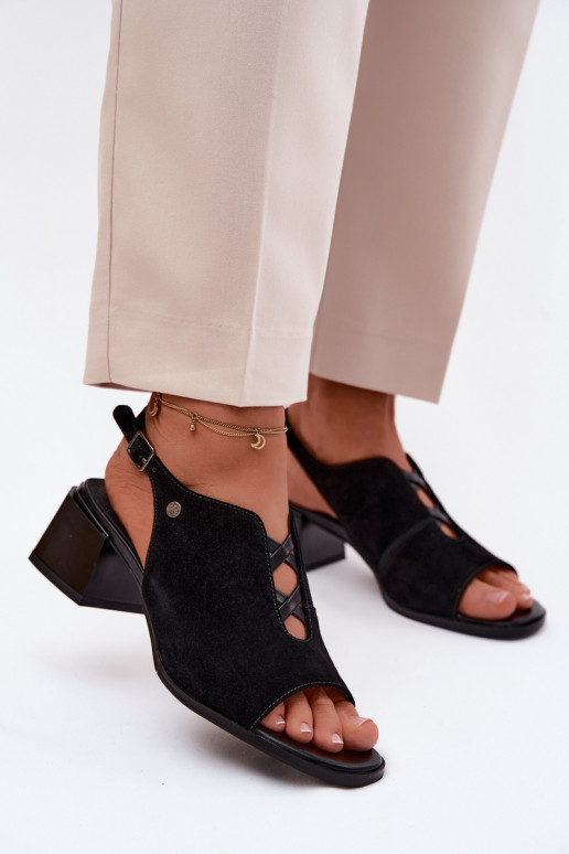 Maciejka Suede Leather Sandals with Heel K7521-01 Black
