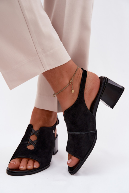 Maciejka Suede Leather Sandals with Heel K7521-01 Black