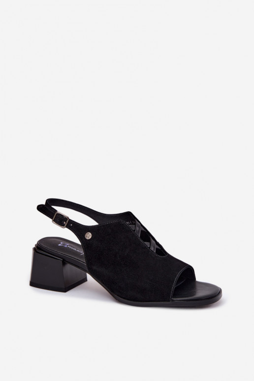 Maciejka Suede Leather Sandals with Heel K7521-01 Black