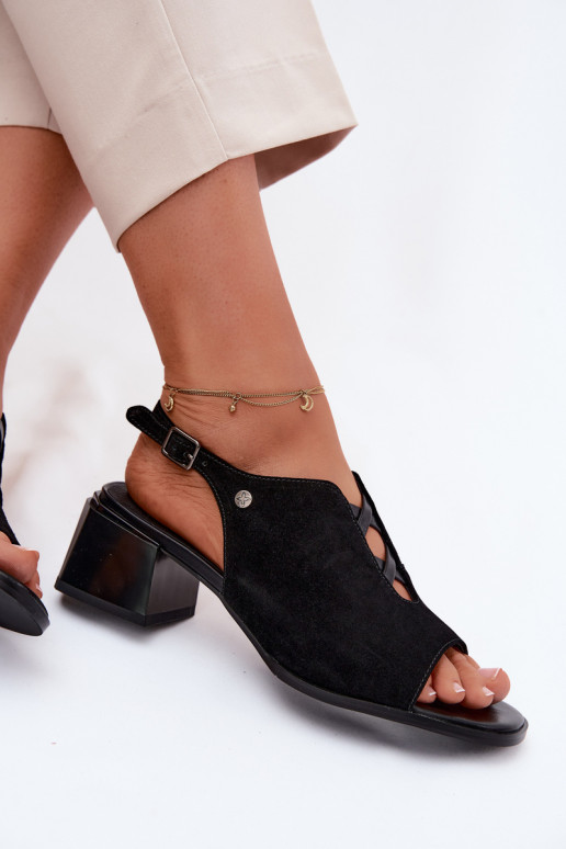 Maciejka Suede Leather Sandals with Heel K7521-01 Black