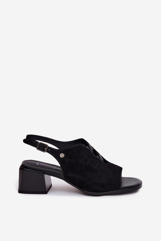 Maciejka Suede Leather Sandals with Heel K7521-01 Black