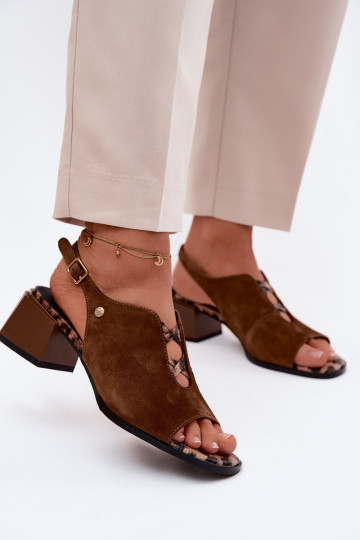 Sandals with faux suede heels Tai turiciejka K7521-14 brown