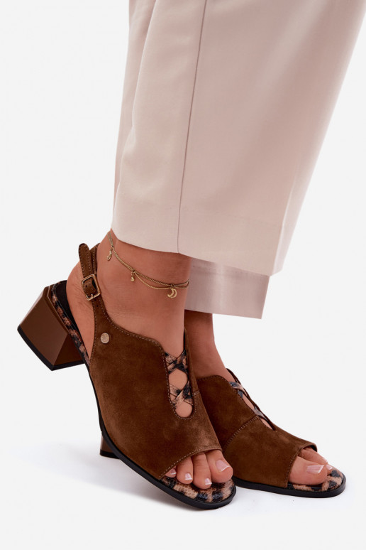 Sandals with faux suede heels Tai turiciejka K7521-14 brown