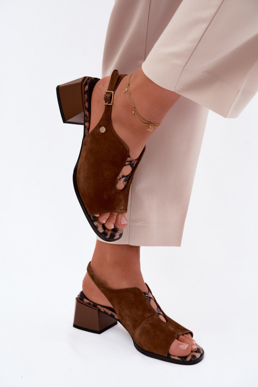 Sandals with faux suede heels Tai turiciejka K7521-14 brown