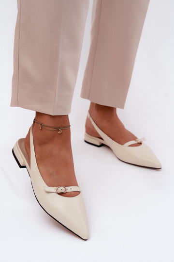 Leather Flat Heel Sandals Maciejka K7449-22 Light Beige