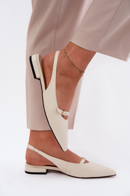 Leather Flat Heel Sandals Maciejka K7449-22 Light Beige