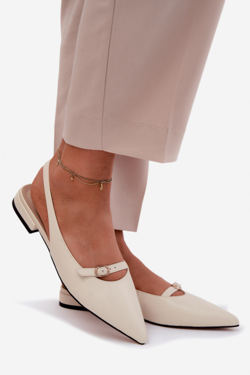 Leather Flat Heel Sandals Maciejka K7449-22 Light Beige