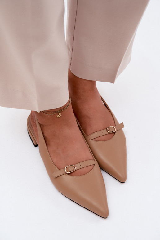 Leather Flat Heeled Sandals Maciejka K7449-04 Dark Beige