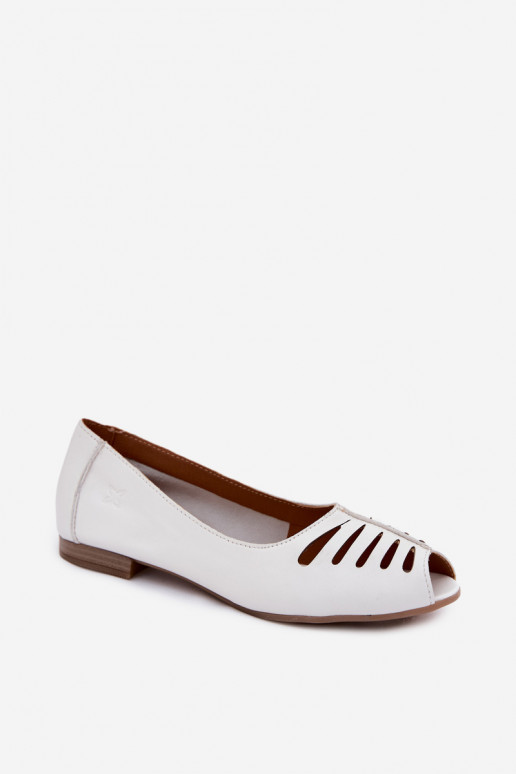 Openwork ballerinas with faux leather Tai turiciejka P7541-11 white