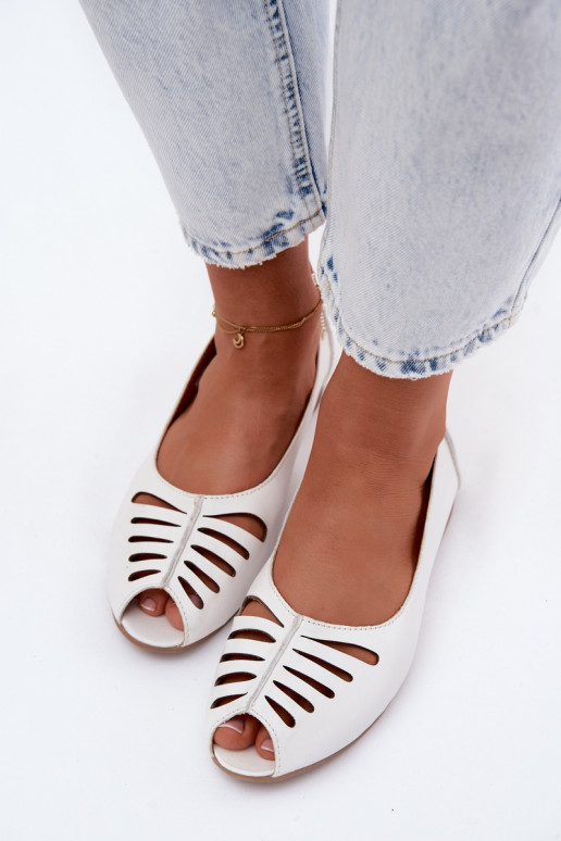 Maciejka P7541-11 White Openwork Leather Ballerinas