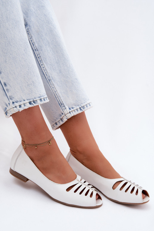 Maciejka P7541-11 White Openwork Leather Ballerinas