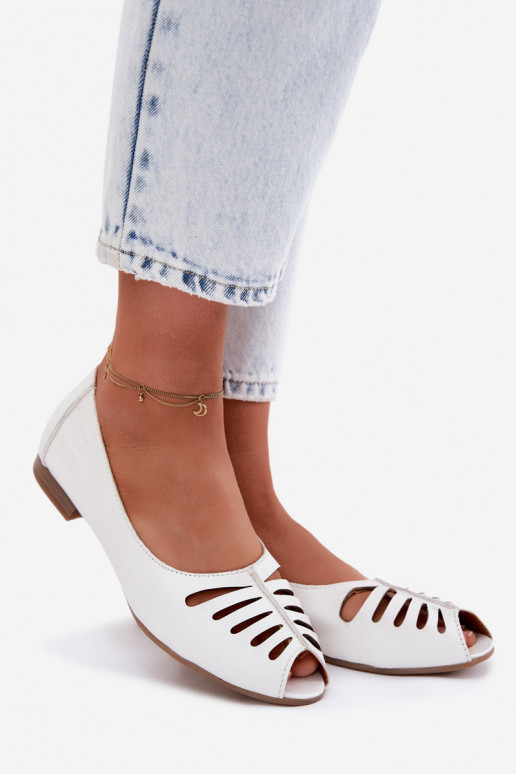 Openwork ballerinas with faux leather Tai turiciejka P7541-11 white