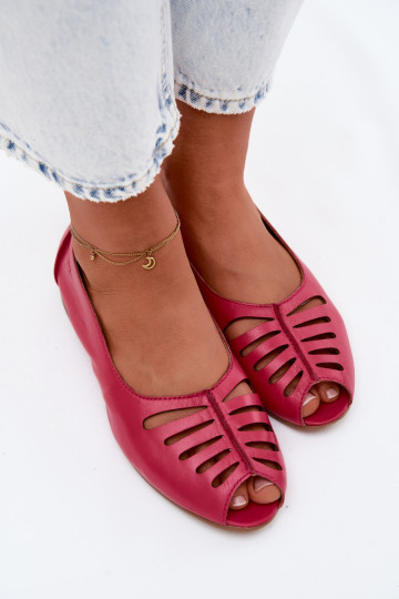 Openwork Ballerinas Made of Natural Leather Maciejka P7541-15 Fuchsia