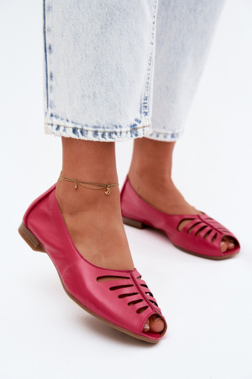 Openwork Ballerinas Made of Natural Leather Maciejka P7541-15 Fuchsia 2