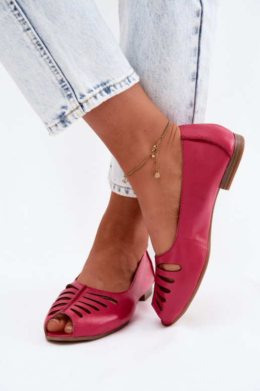 Openwork Ballerinas Made of Natural Leather Maciejka P7541-15 Fuchsia