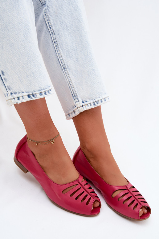 Openwork Ballerinas Made of Natural Leather Maciejka P7541-15 Fuchsia