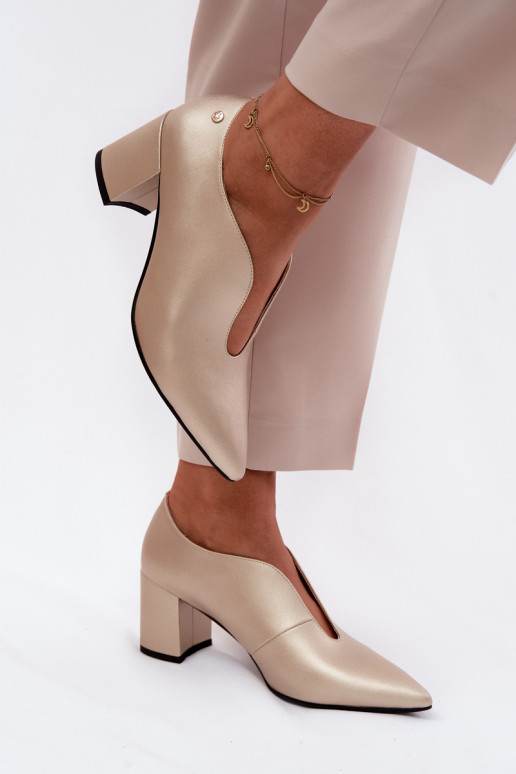 Leather Women's Block Heel Shoes Maciejka K7469-26 Gold