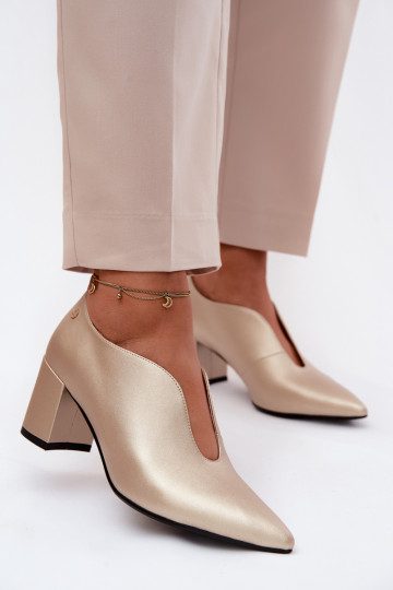 Leather Women's Block Heel Shoes Maciejka K7469-26 Gold 2