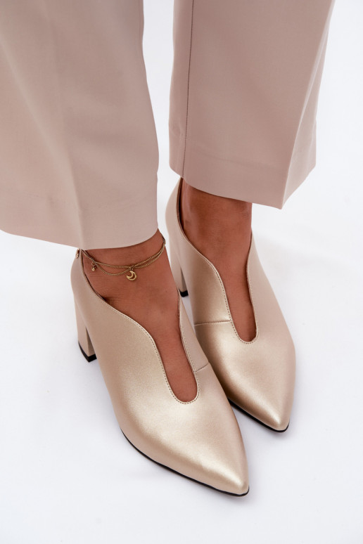 Leather Women's Block Heel Shoes Maciejka K7469-26 Gold